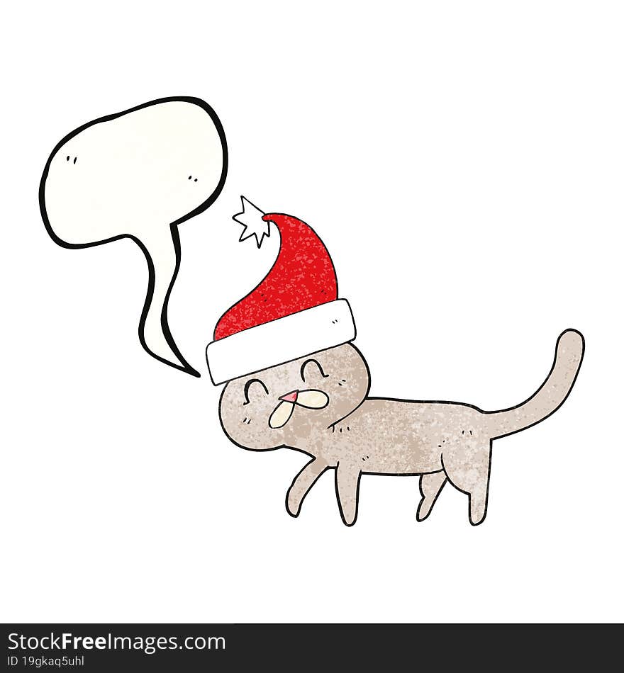 speech bubble textured cartoon cat wearing christmas hat