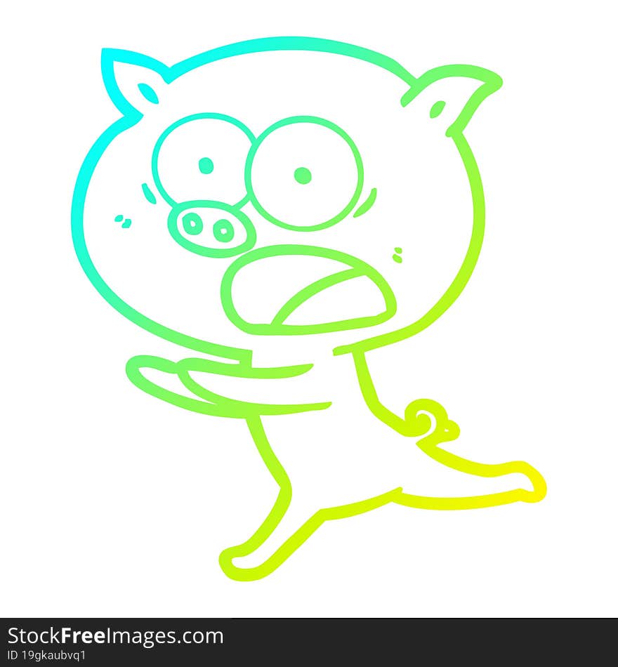 Cold Gradient Line Drawing Cartoon Pig Running