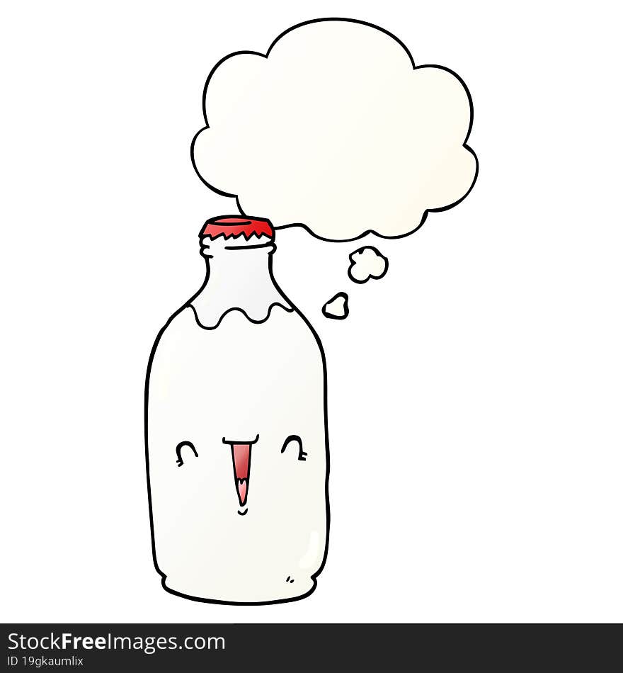 Cute Cartoon Milk Bottle And Thought Bubble In Smooth Gradient Style