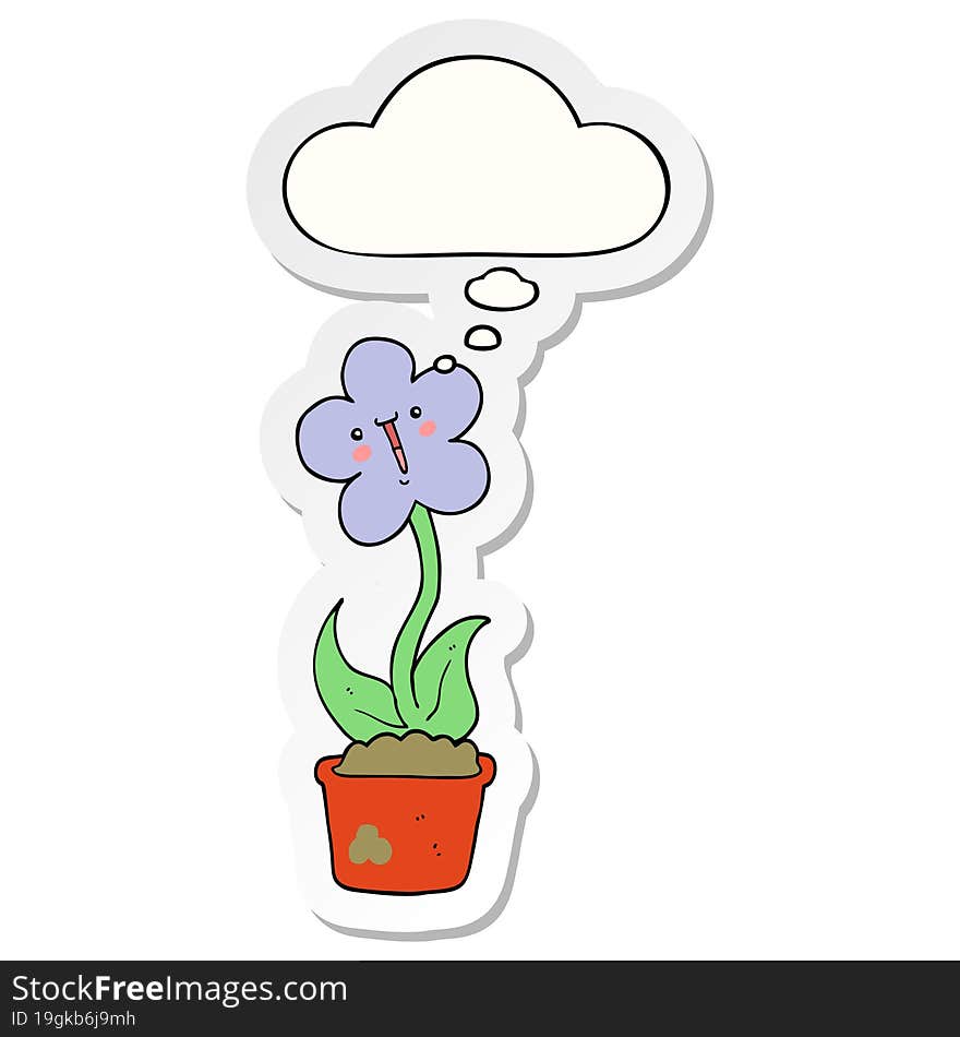 cute cartoon flower with thought bubble as a printed sticker