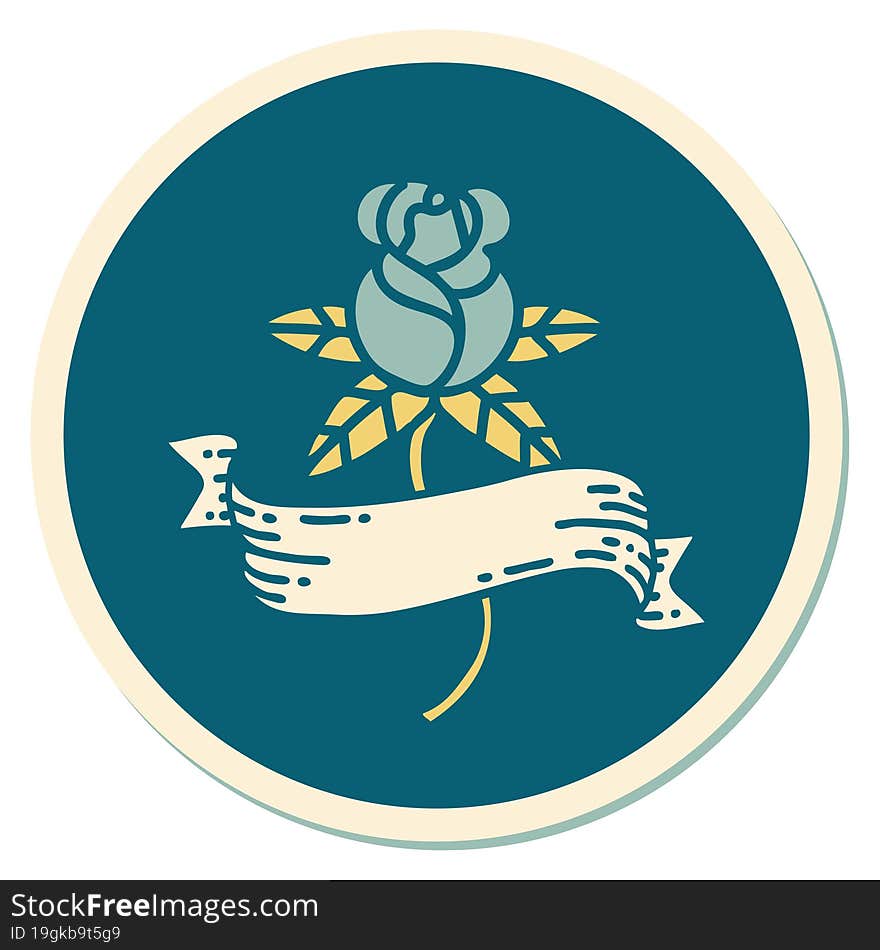 Tattoo Style Sticker Of A Rose And Banner