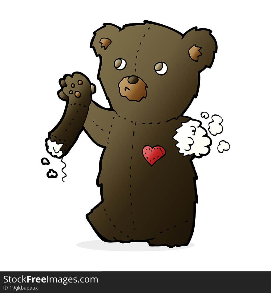 cartoon teddy black bear with torn arm