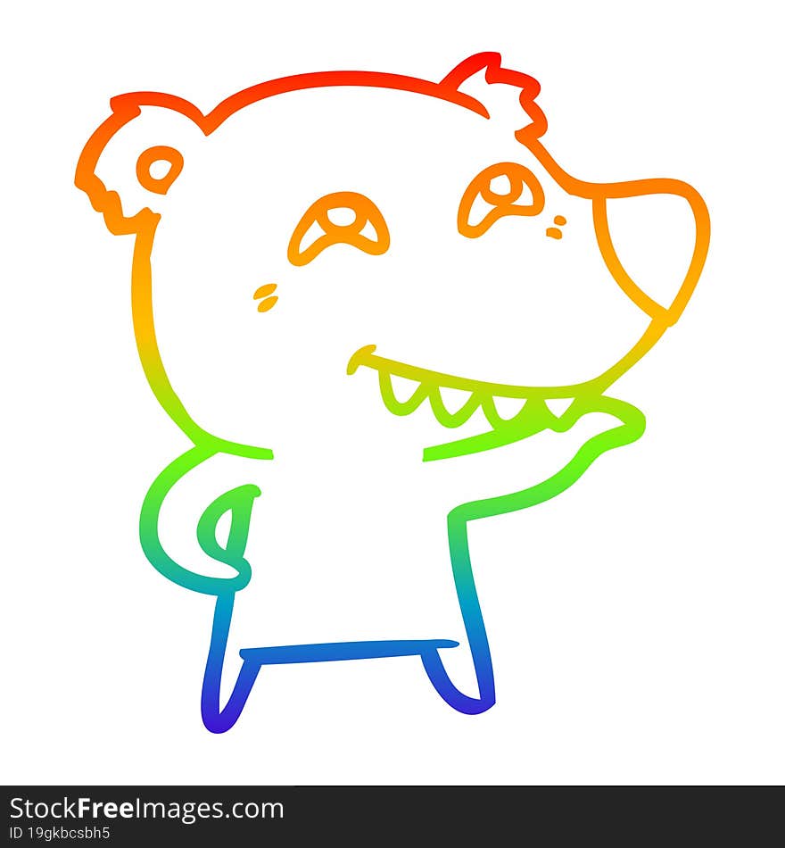 rainbow gradient line drawing cartoon bear showing teeth