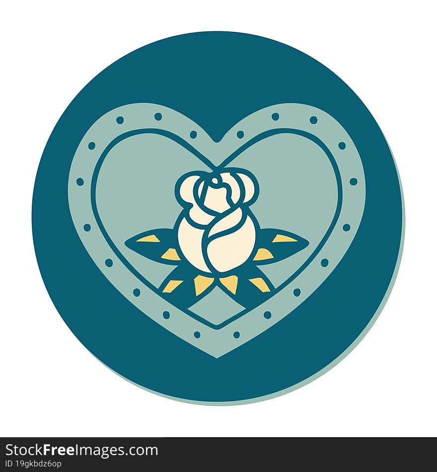 Tattoo Style Sticker Of A Heart And Flowers