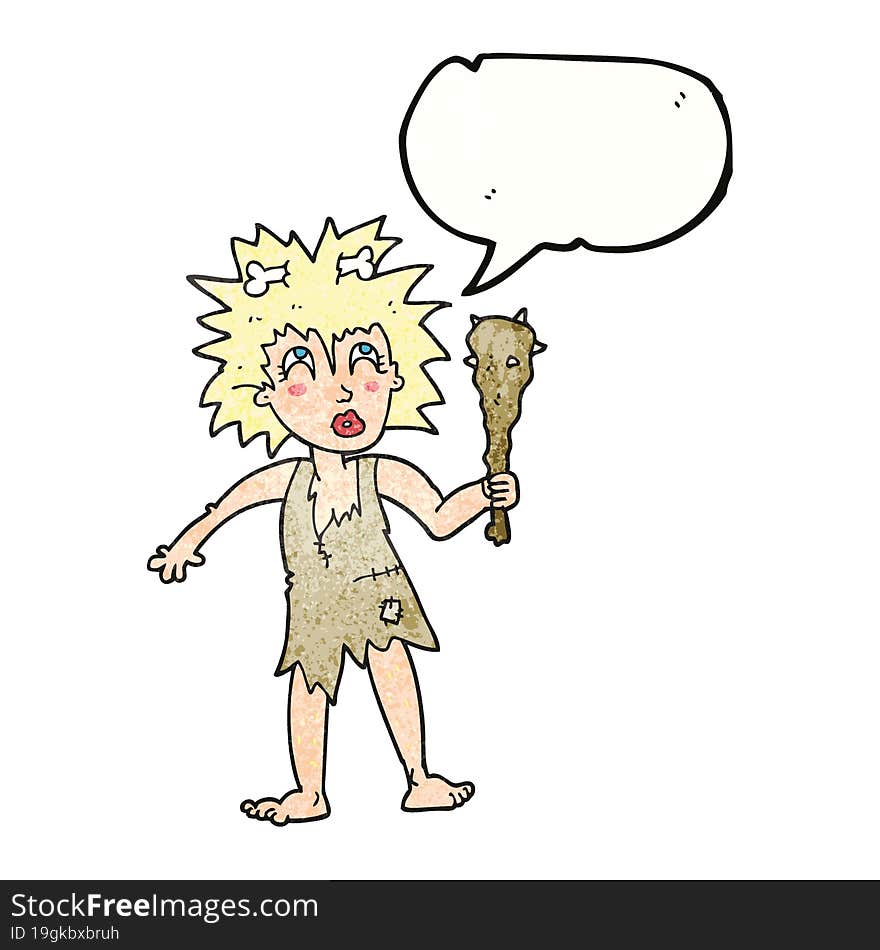 freehand speech bubble textured cartoon cave woman