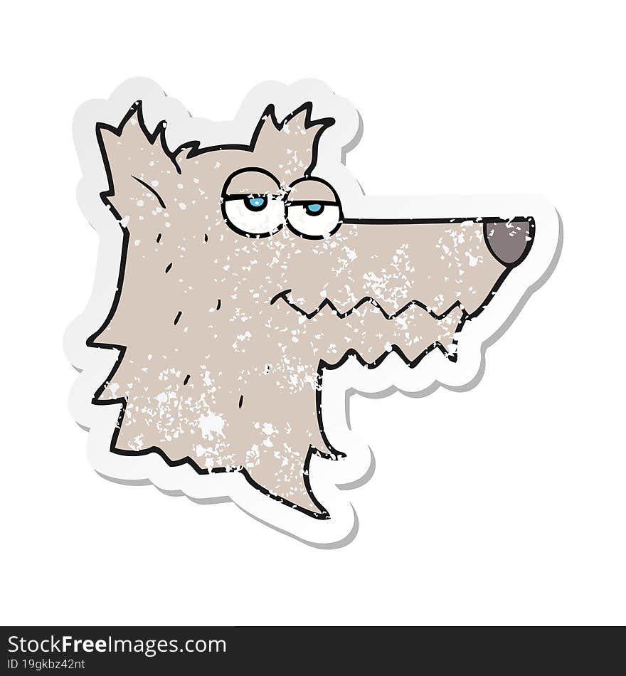 retro distressed sticker of a cartoon wolf head