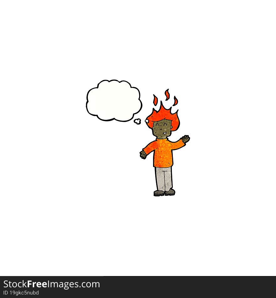 cartoon man with head on fire