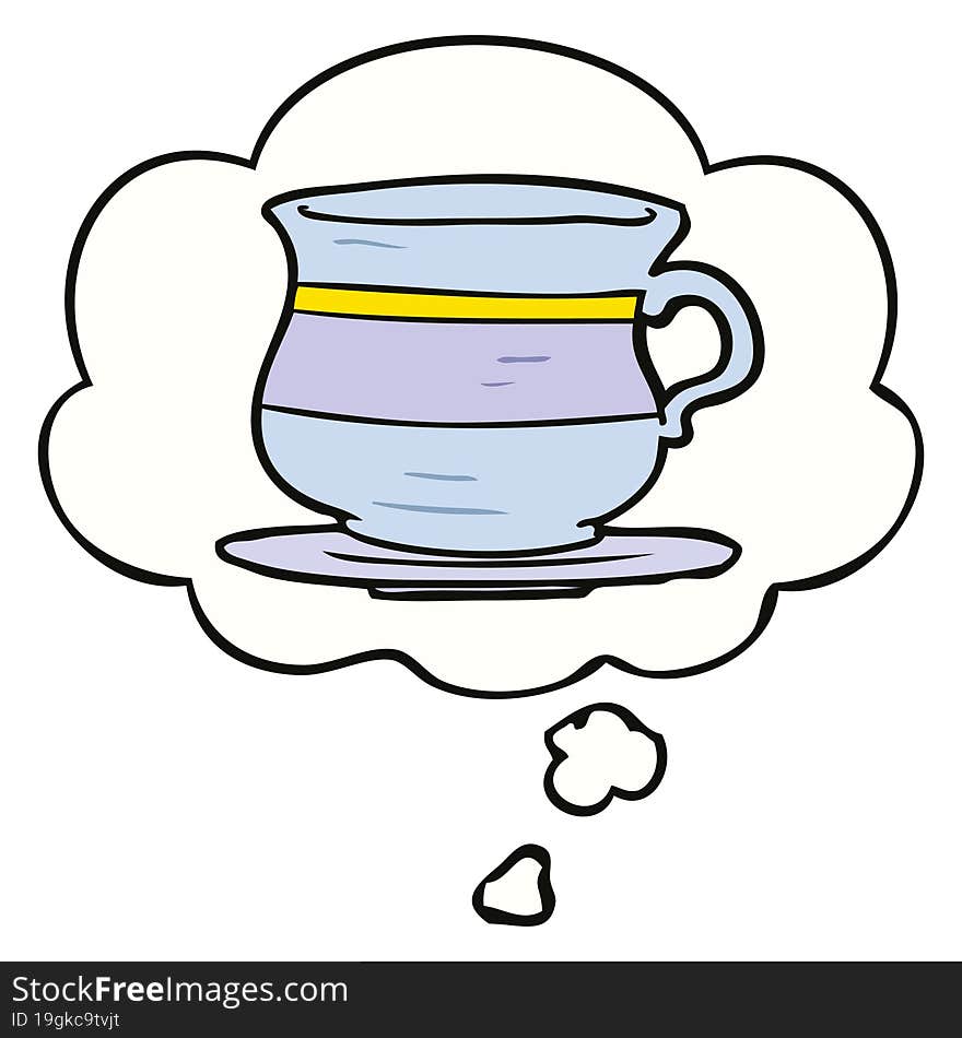 cartoon old tea cup and thought bubble