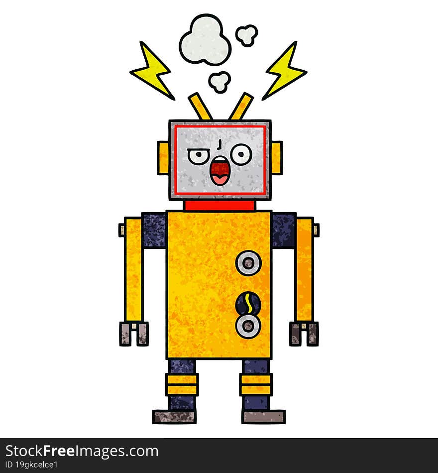 retro grunge texture cartoon broken robot