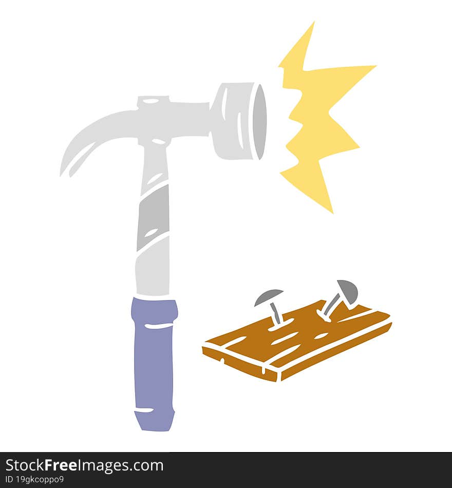 hand drawn cartoon doodle of a hammer and nails