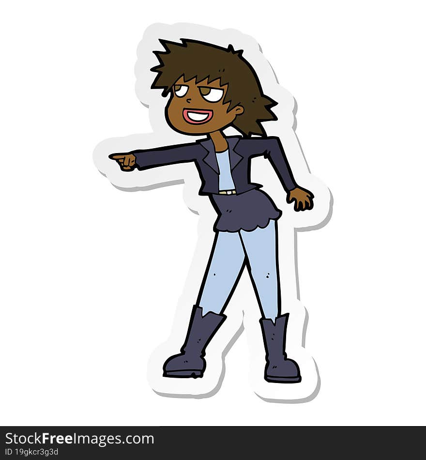 sticker of a cartoon woman pointing