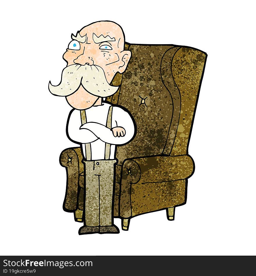 cartoon old man and chair