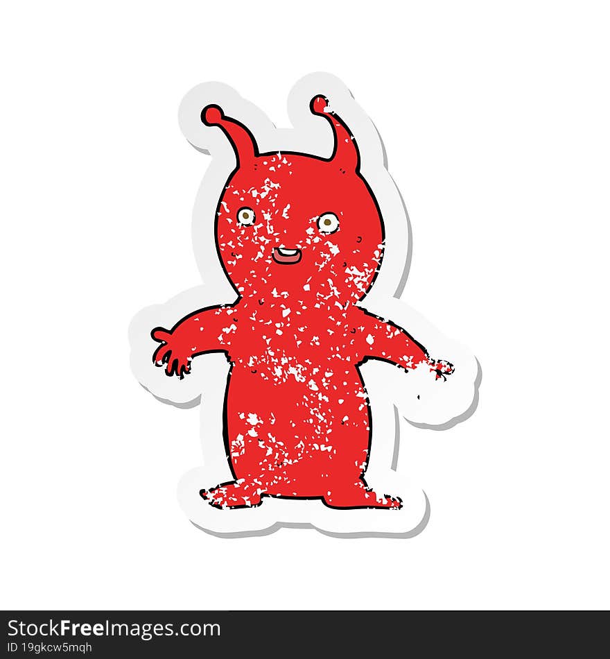 Retro Distressed Sticker Of A Cartoon Happy Little Alien