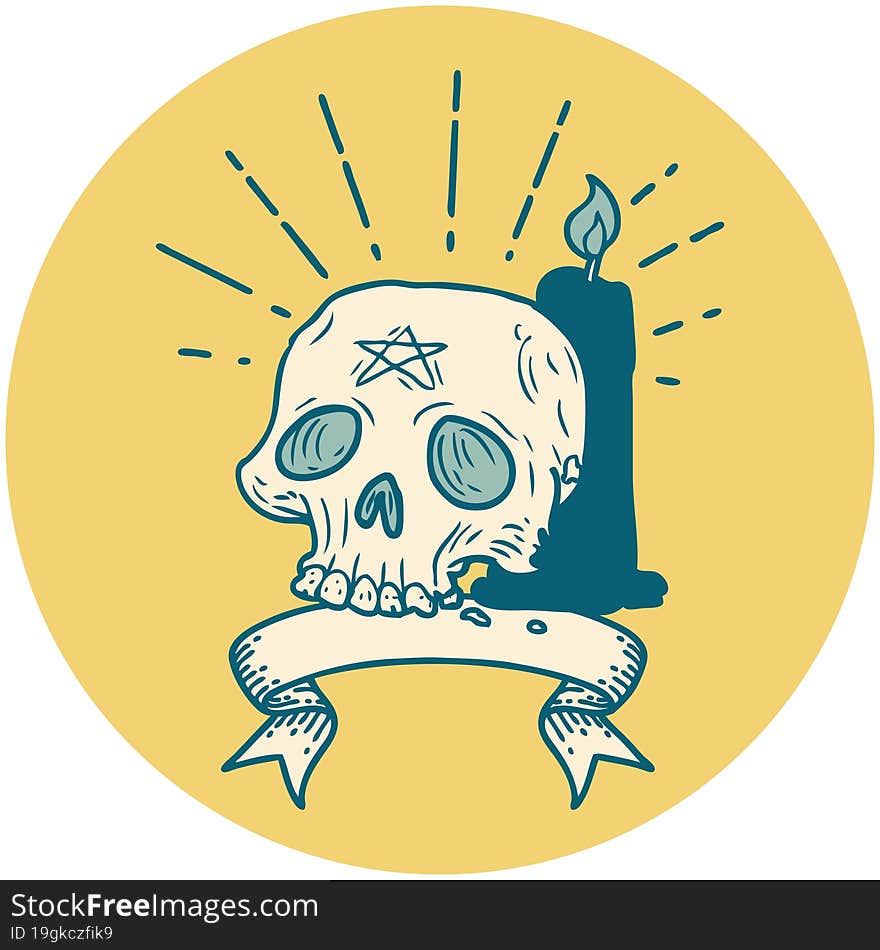 Icon Of Tattoo Style Spooky Skull And Candle