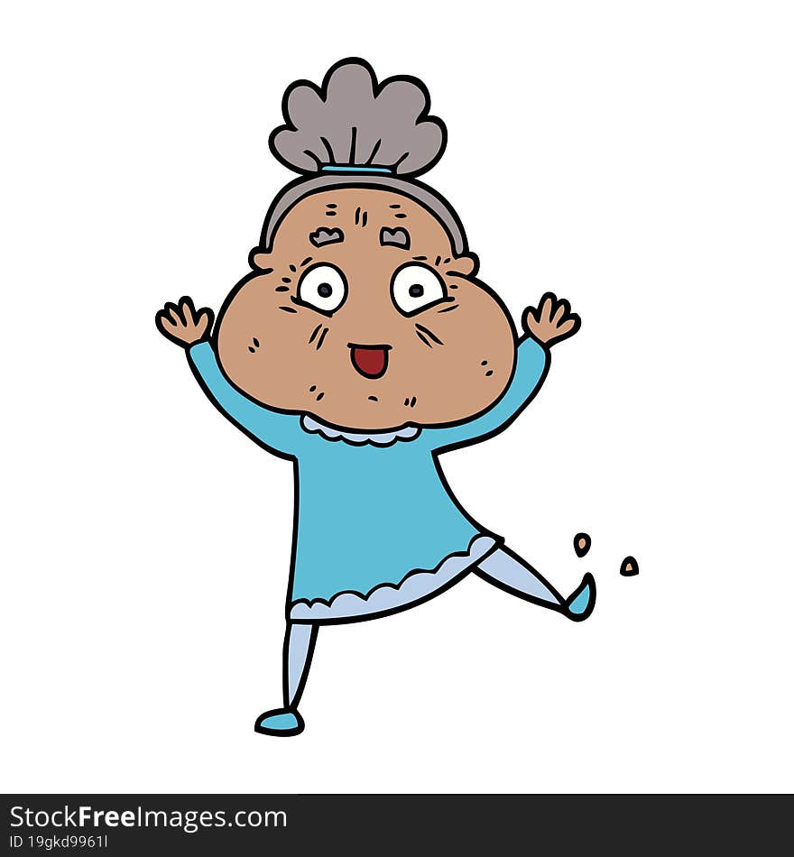 cartoon doodle dancing old lady