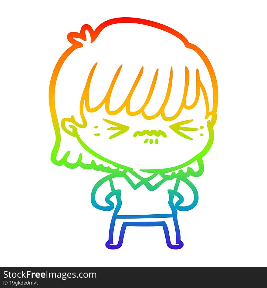 rainbow gradient line drawing annoyed cartoon girl