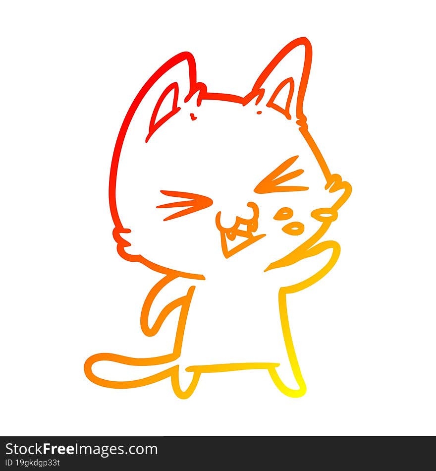 warm gradient line drawing of a cartoon cat hissing