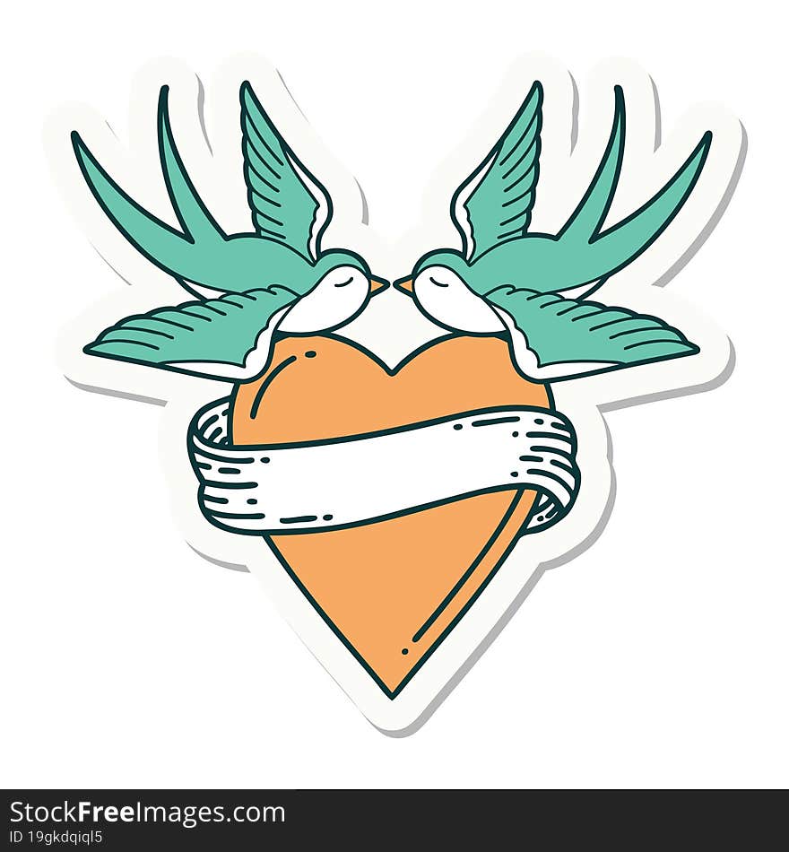 tattoo style sticker of a swallows and a heart with banner