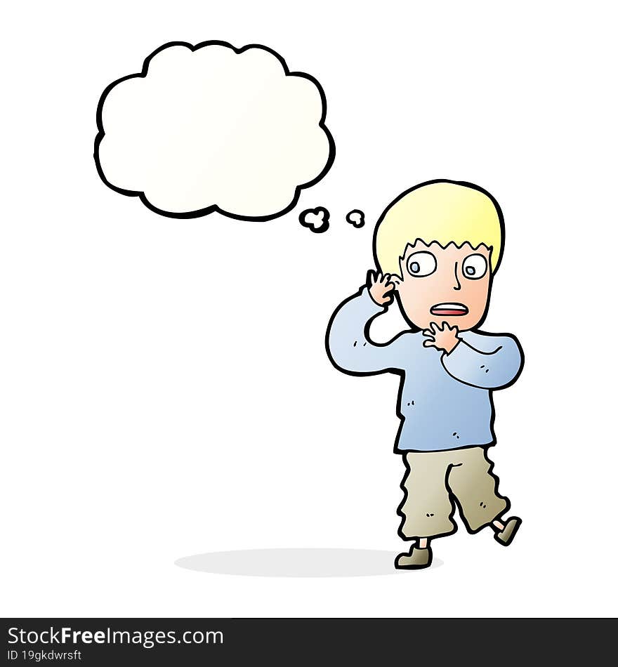 Cartoon Frightened Boy With Thought Bubble