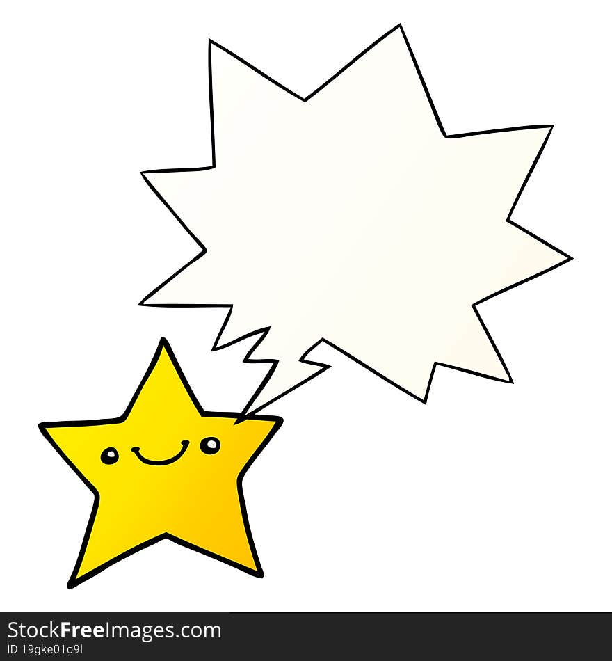 happy cartoon star and speech bubble in smooth gradient style