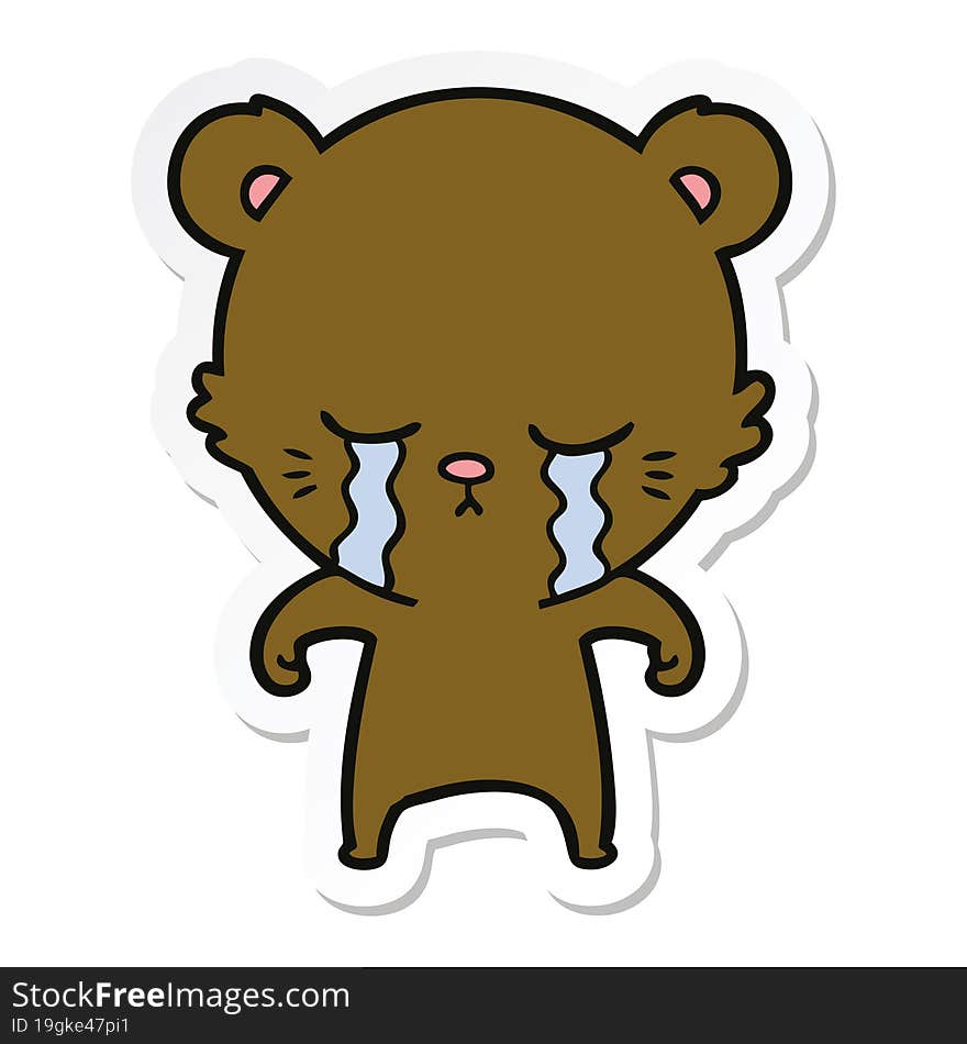 sticker of a crying cartoon bear