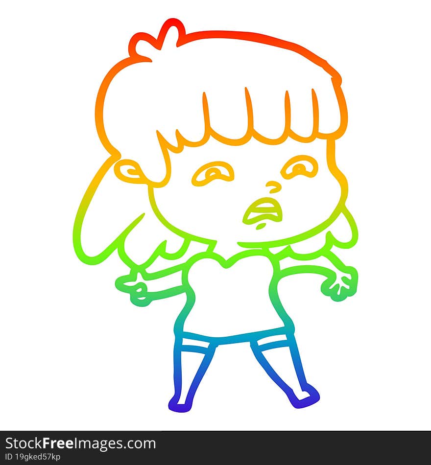 rainbow gradient line drawing cartoon worried woman