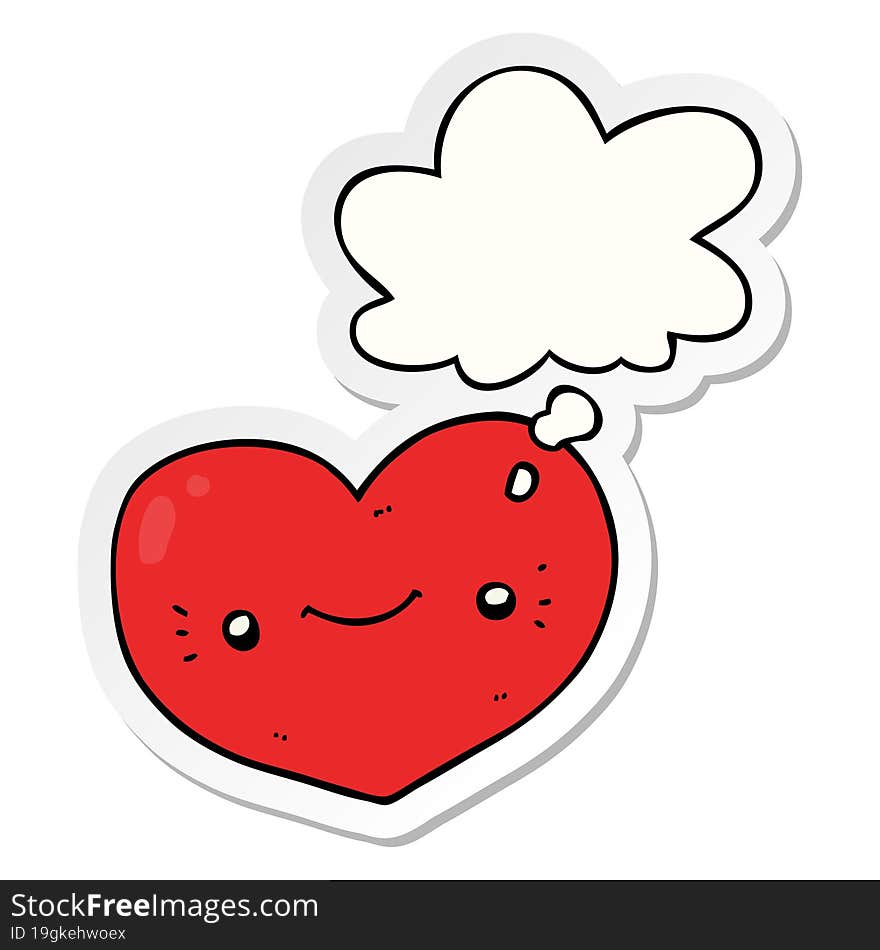 heart cartoon character and thought bubble as a printed sticker