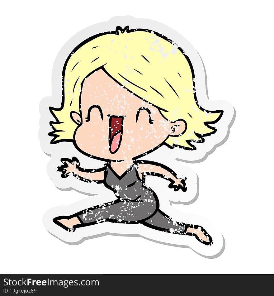 distressed sticker of a cartoon happy woman