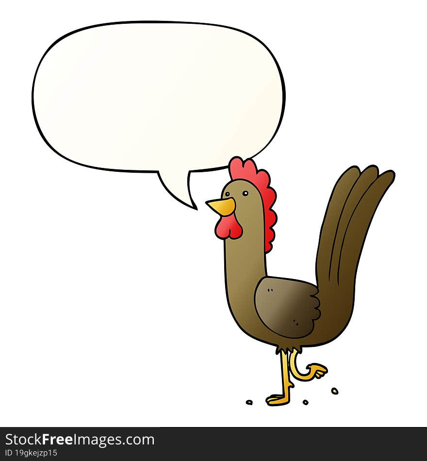 Cartoon Rooster And Speech Bubble In Smooth Gradient Style