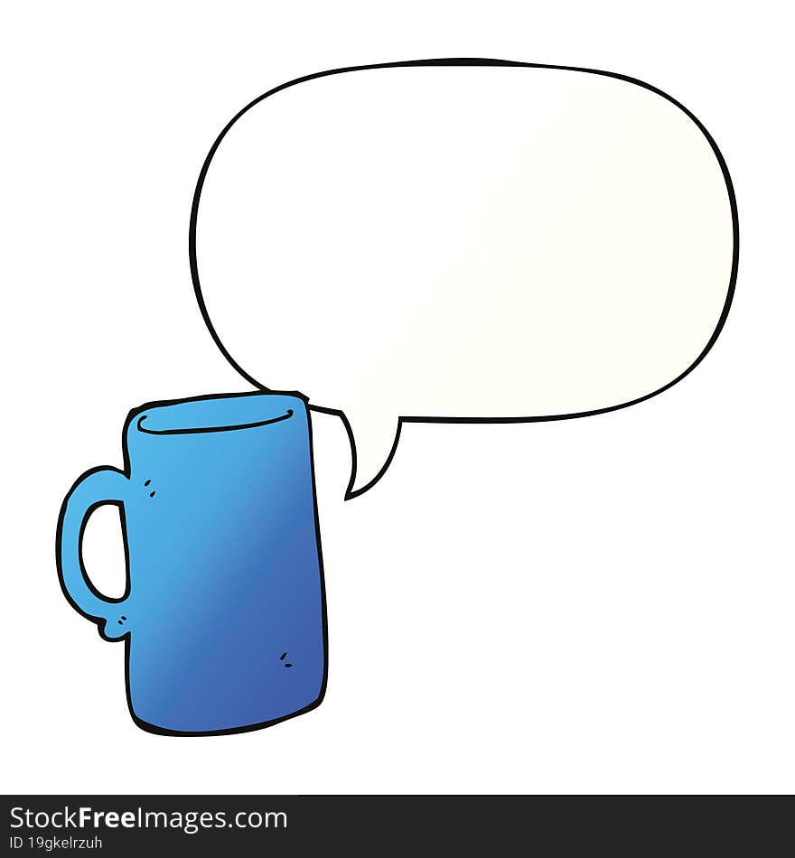 cartoon mug and speech bubble in smooth gradient style