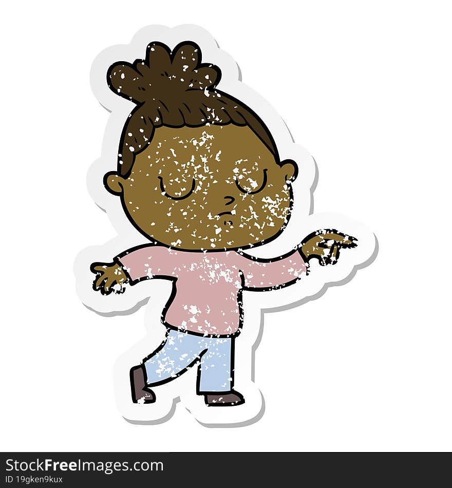 distressed sticker of a cartoon calm woman