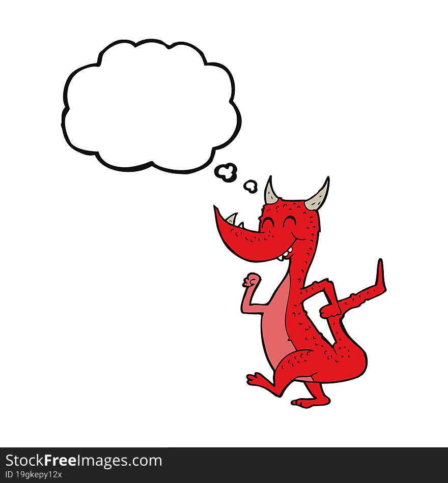 cartoon happy dragon with thought bubble