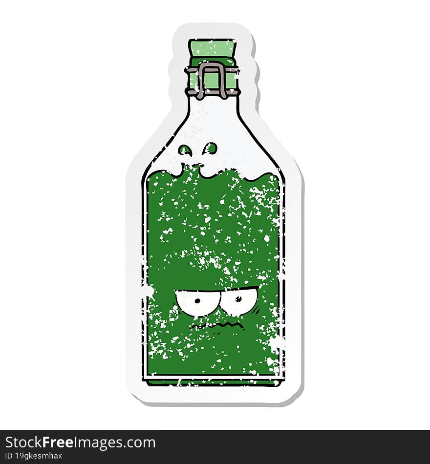 Distressed Sticker Of A Cartoon Old Bottle