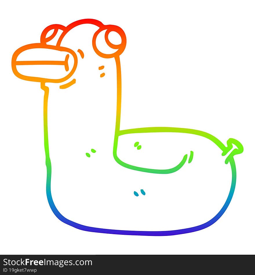 rainbow gradient line drawing of a cartoon yellow ring duck