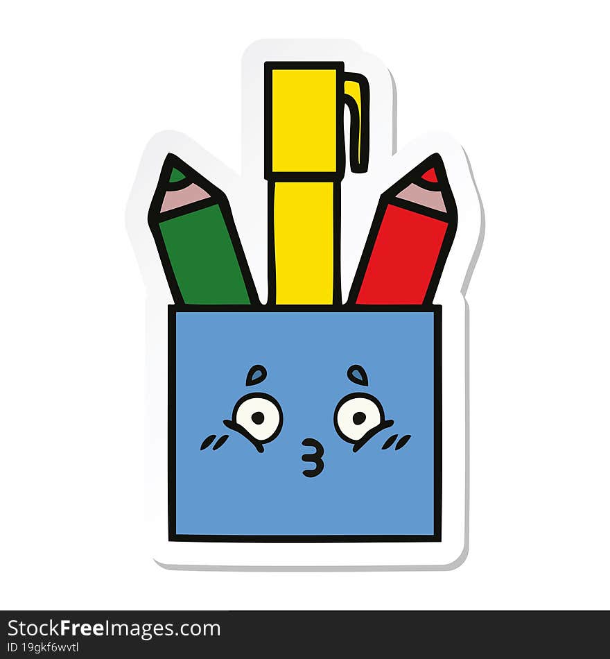 sticker of a cute cartoon pencil pot