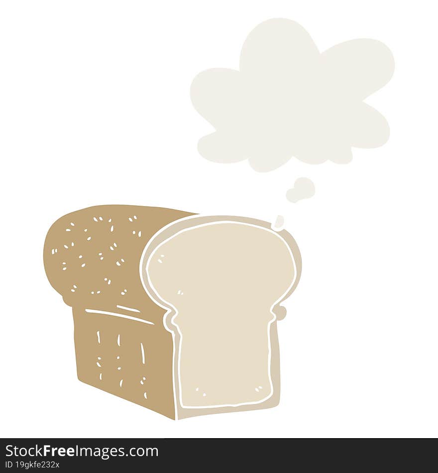 cartoon loaf of bread and thought bubble in retro style