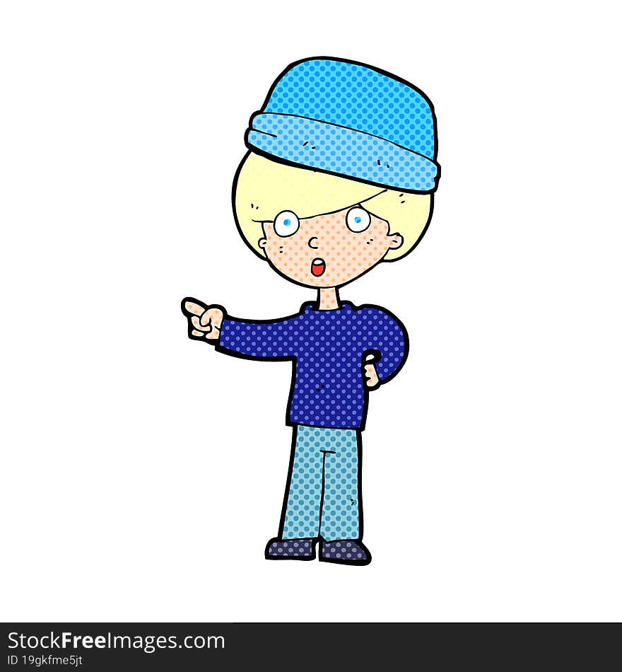 cartoon pointing man wearing hat