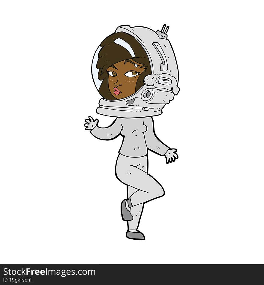 cartoon woman wearing space helmet