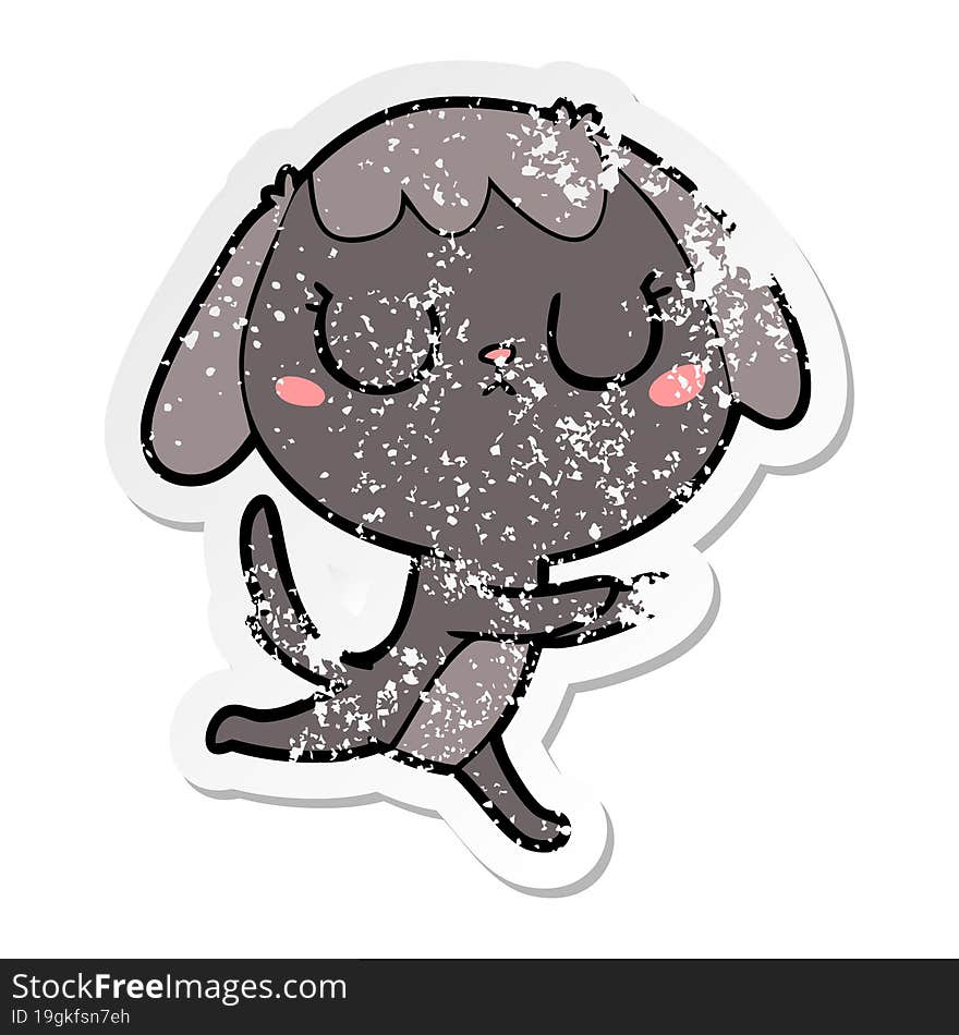 Distressed Sticker Of A Cute Cartoon Dog