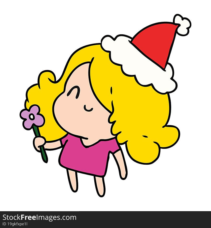 hand drawn christmas cartoon of kawaii girl