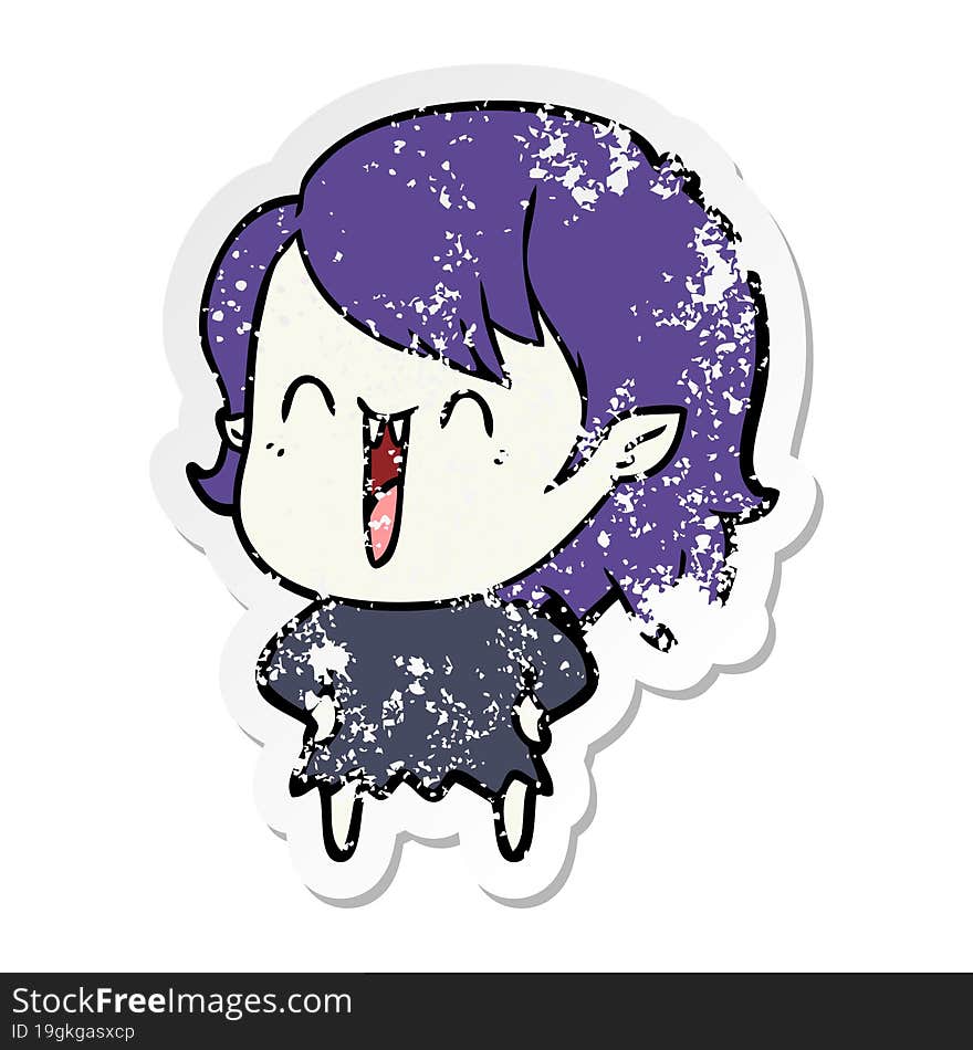 distressed sticker of a cute cartoon happy vampire girl