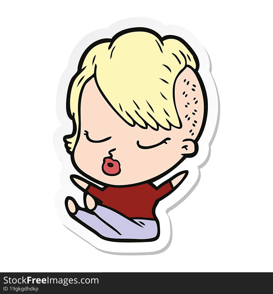 sticker of a cartoon pretty hipster girl