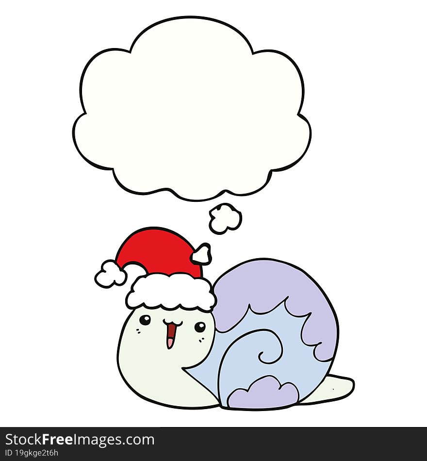 cute cartoon christmas snail with thought bubble