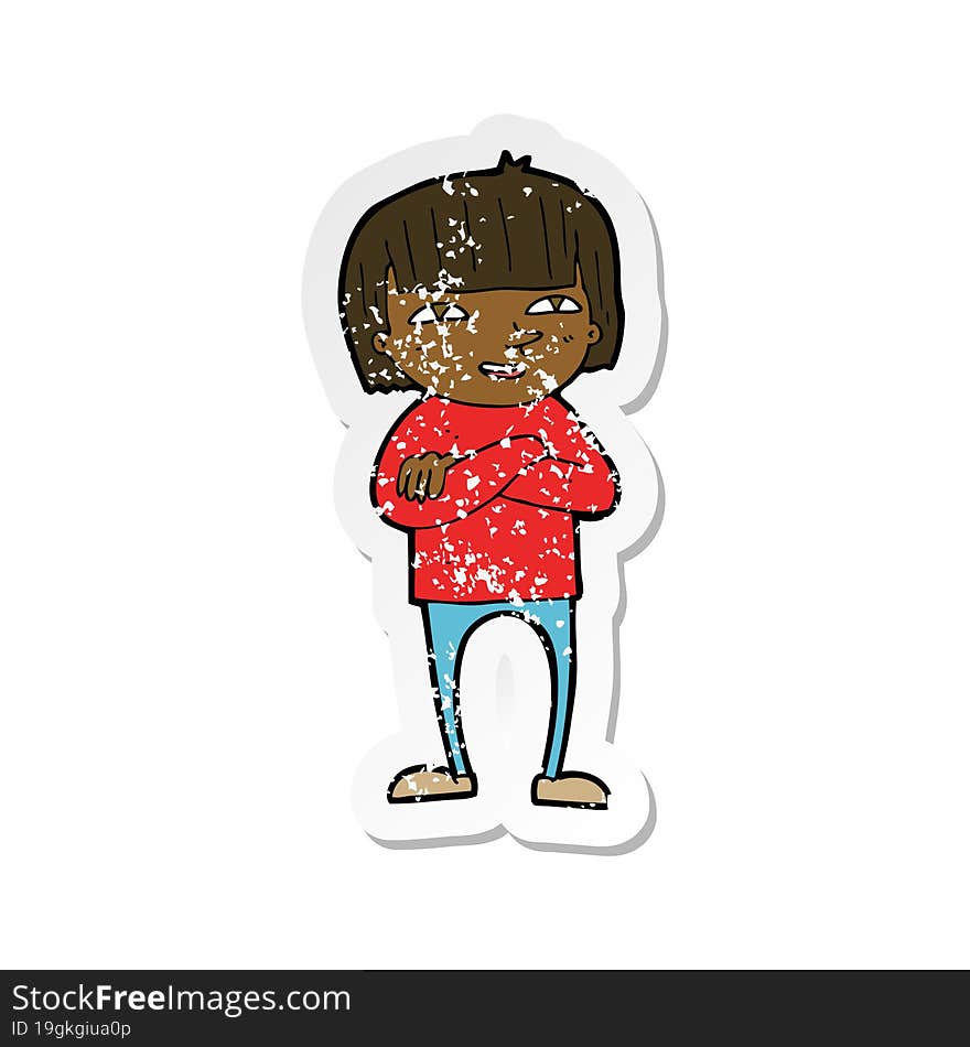 Retro Distressed Sticker Of A Cartoon Happy Person