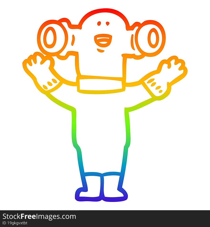 rainbow gradient line drawing of a friendly cartoon alien waving