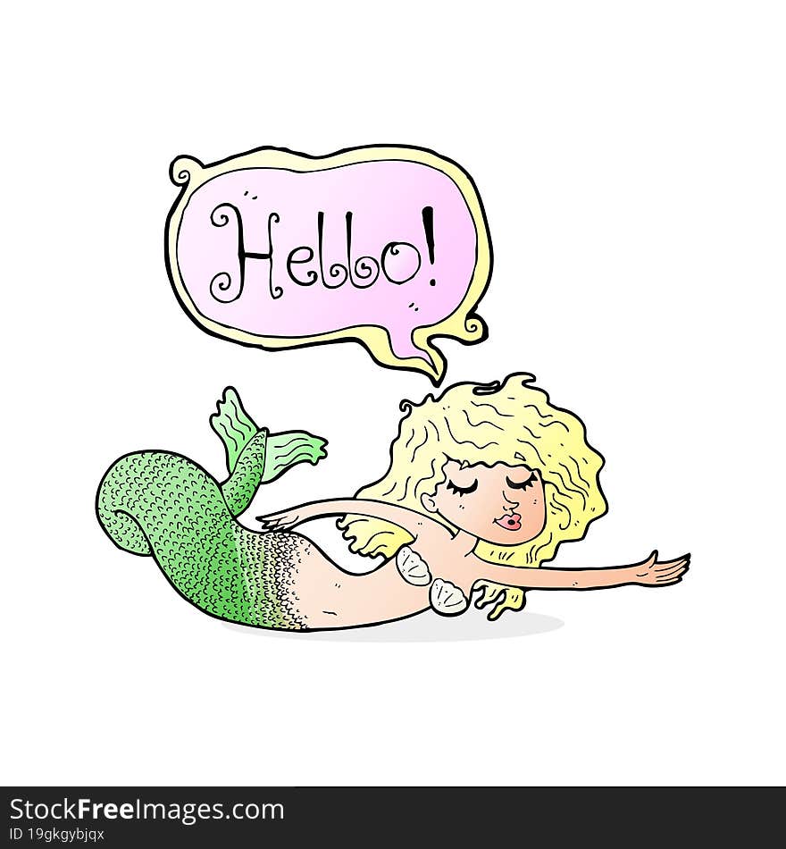 Cartoon Mermaid Saying Hello