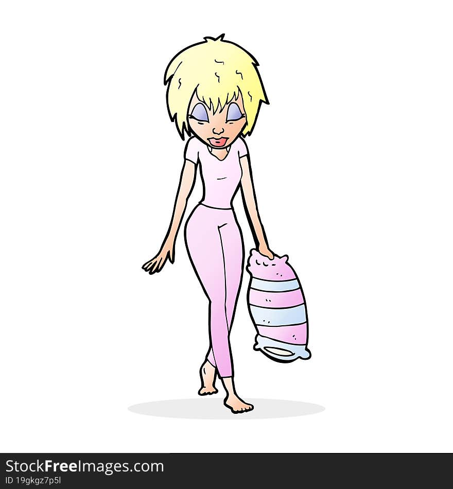 Cartoon Woman Going To Bed