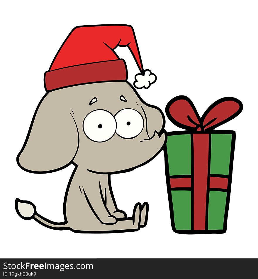 cartoon unsure elephant sat on floor with christmas present. cartoon unsure elephant sat on floor with christmas present