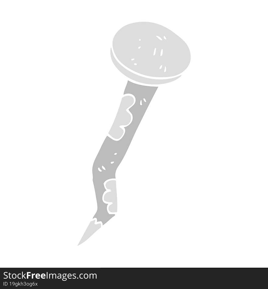 flat color illustration of a cartoon old bent nail