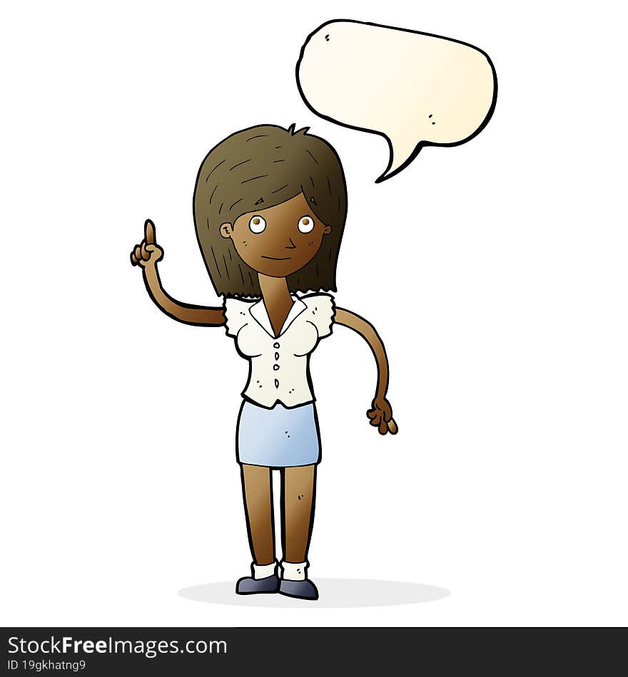 Cartoon Woman With Idea With Speech Bubble